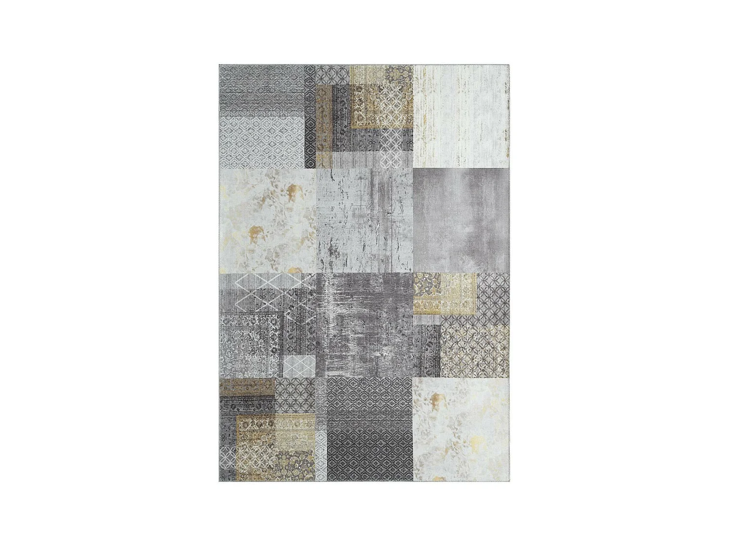 tapis couloir 80x250 tissé en coton gris et or rectangle motif damier CARRAL