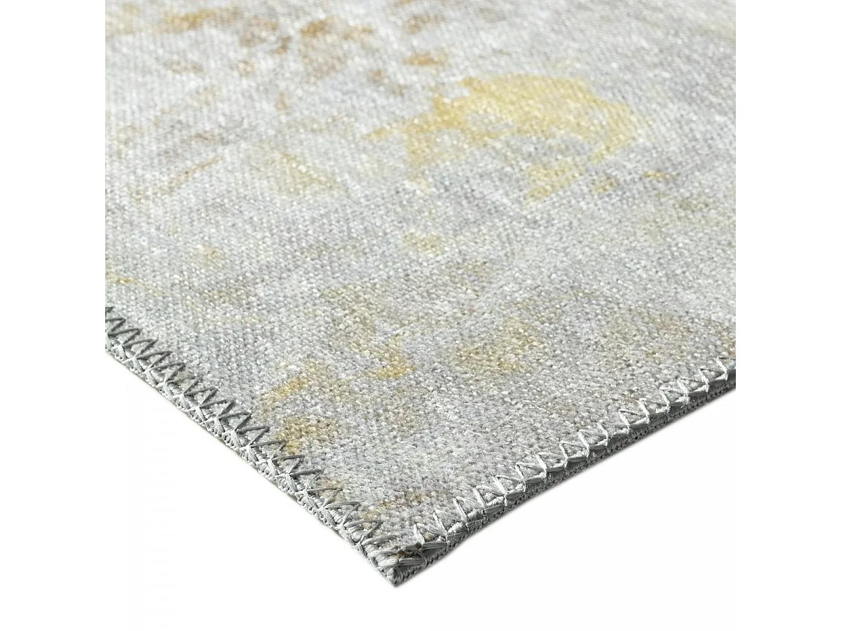 tapis couloir 80x250 tissé en coton gris et or rectangle motif damier CARRAL
