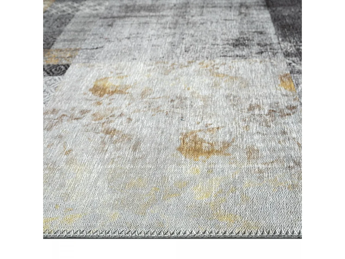 tapis couloir 80x250 tissé en coton gris et or rectangle motif damier CARRAL