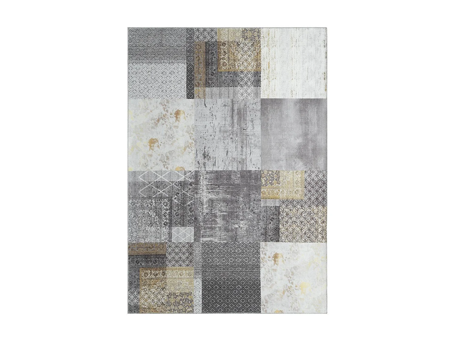 Tappeto da ingresso 80x250 tessuto in cotone grigio e oro disegno a scacchiera rettangolare CARRAL