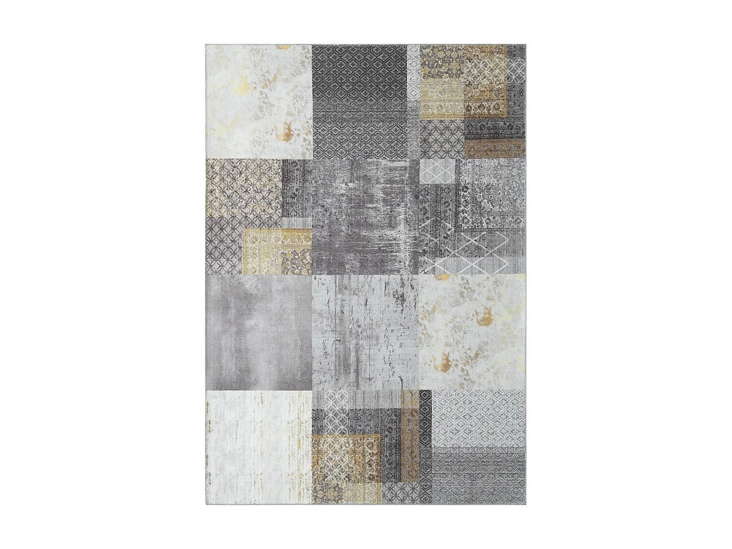 Tappeto da ingresso 80x250 tessuto in cotone grigio e oro disegno a scacchiera rettangolare CARRAL