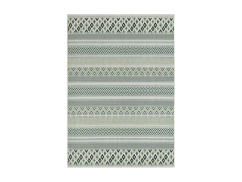 Tapis extérieur Ø160cm rond tissé kilim vert et vert clair RAYA