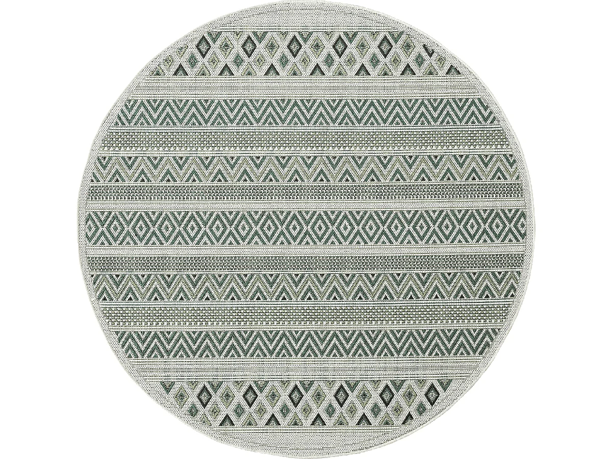 Tapis extérieur Ø160cm rond tissé kilim vert et vert clair RAYA