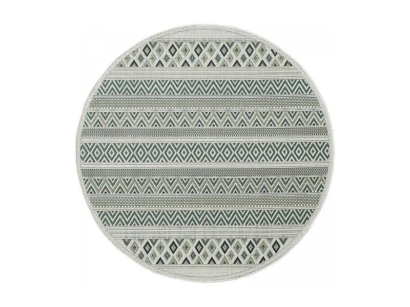 Tapis extérieur Ø160cm rond tissé kilim vert et vert clair RAYA