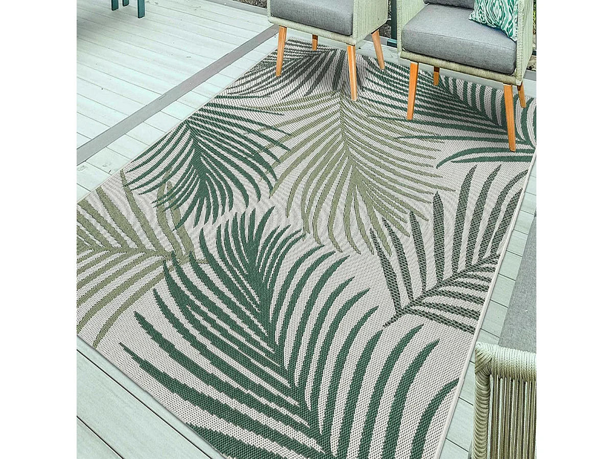 Tapis extérieur 80x150 tissé kilim vert et vert clair GREENLEAF