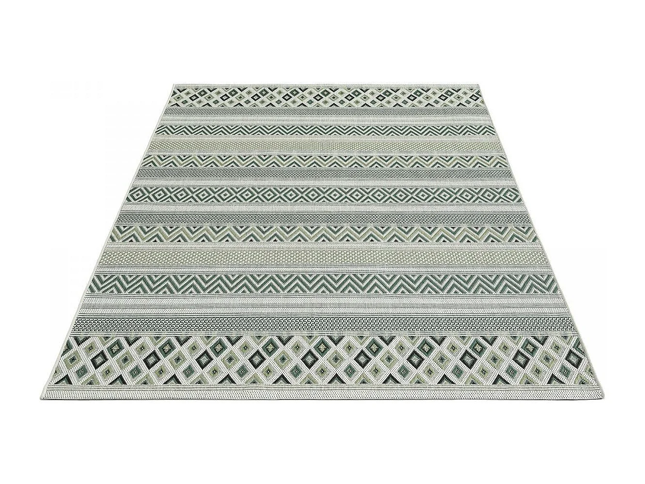 Tapis extérieur 160x220 tissé kilim vert et vert clair RAYA