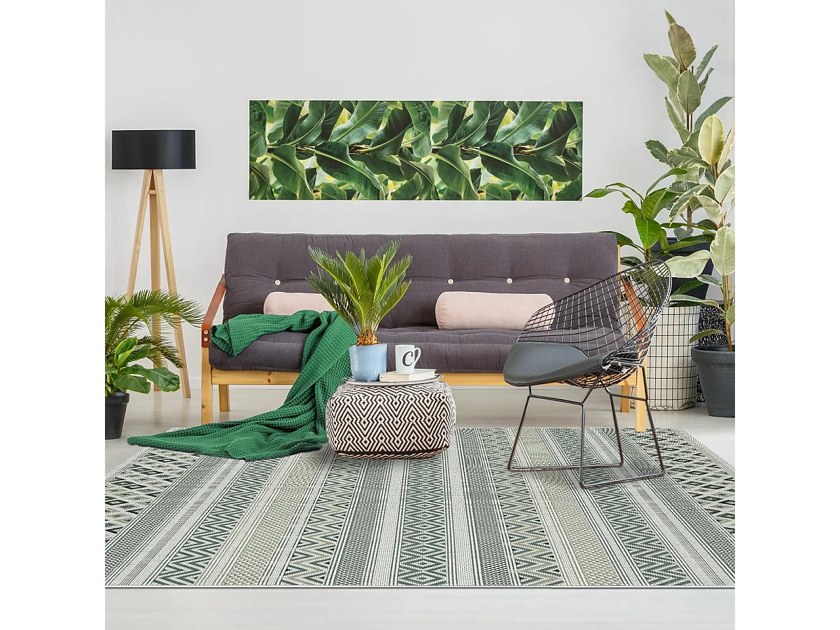 Tapis extérieur 160x220 tissé kilim vert et vert clair RAYA