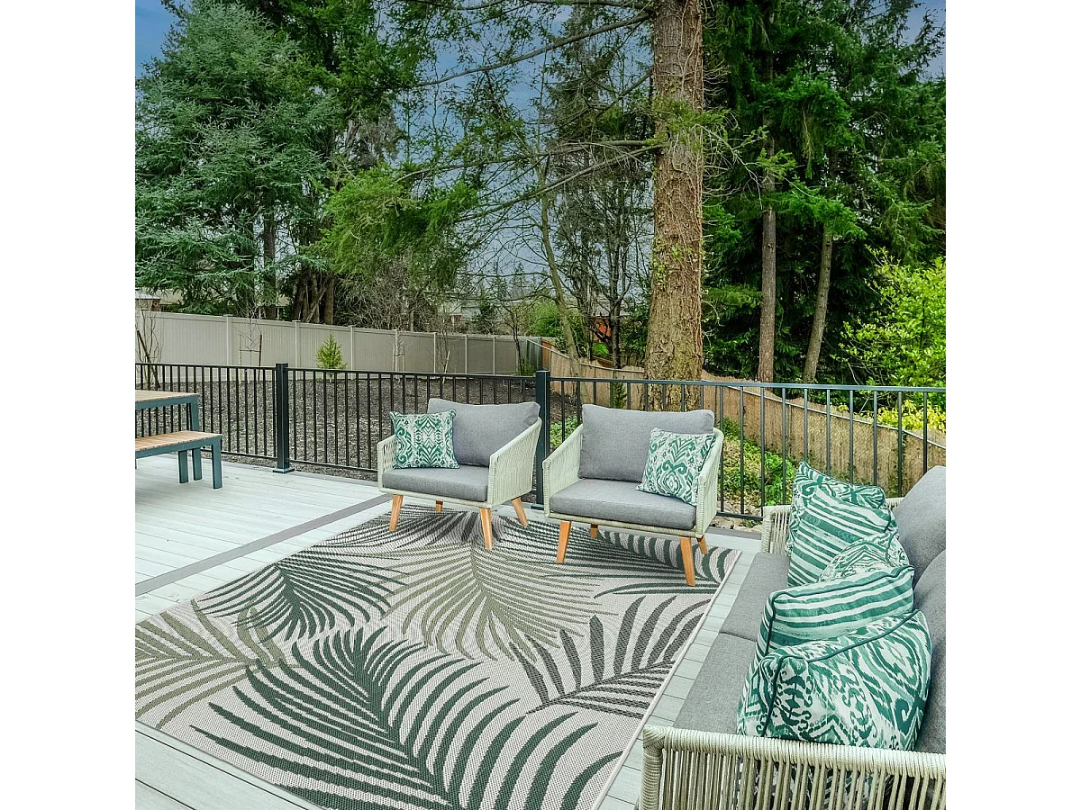 Tapis extérieur 120x170 tissé kilim vert et vert clair GREENLEAF