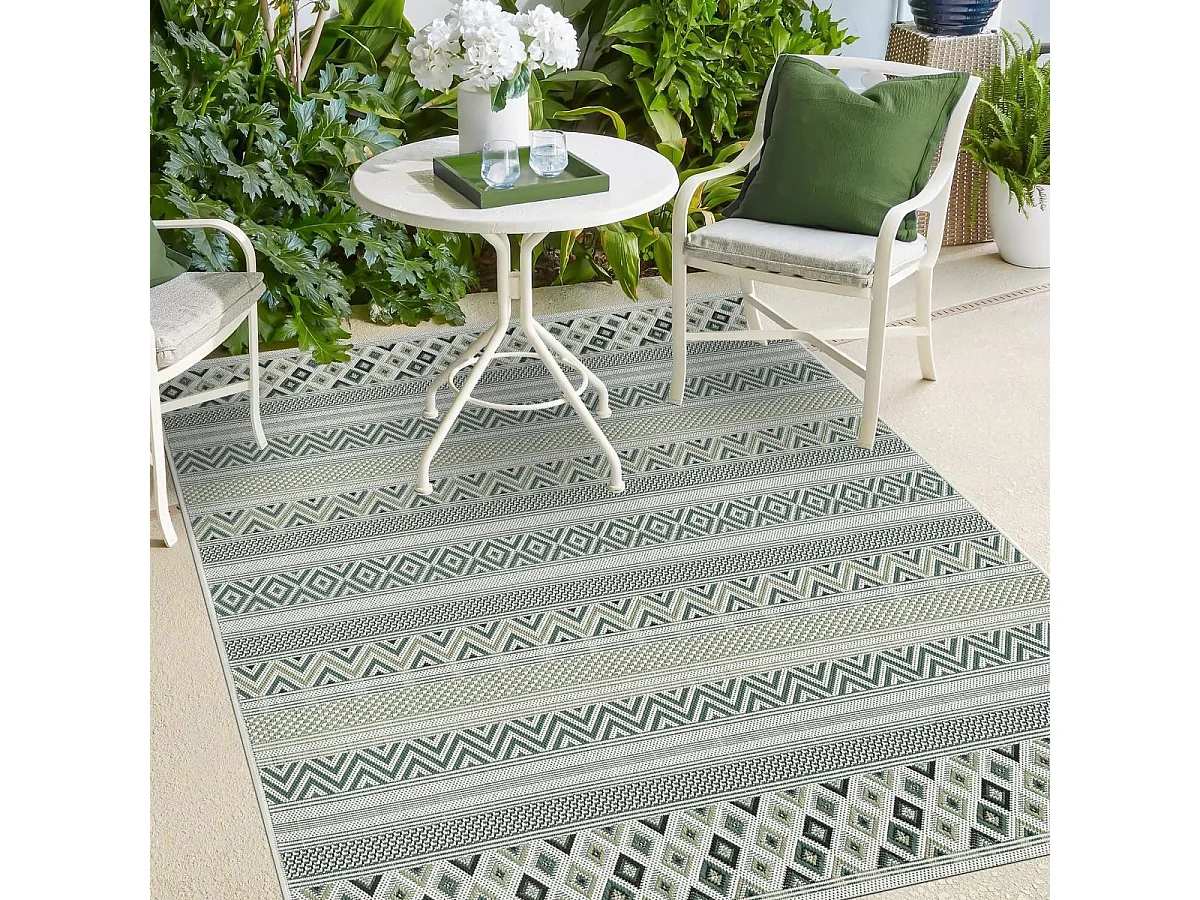 Tapis extérieur 80x150 tissé kilim vert et vert clair RAYA