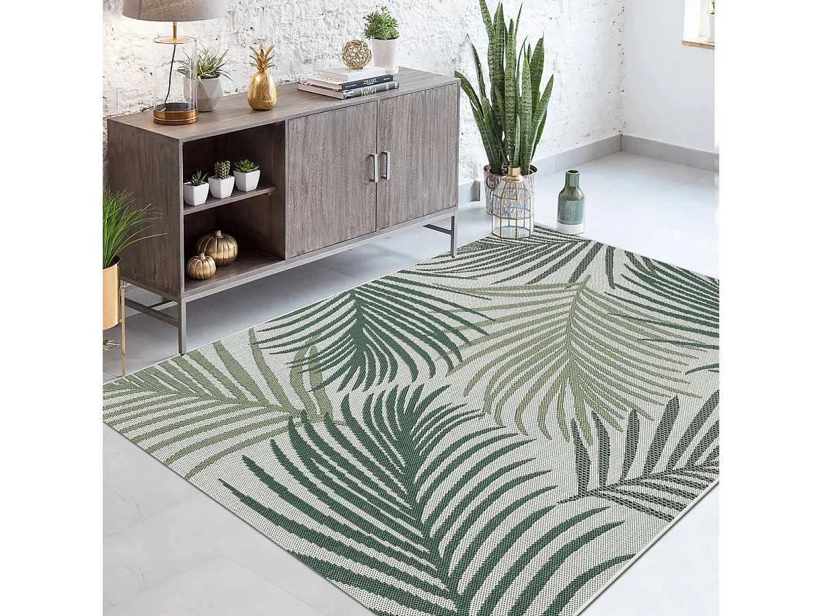 Tapis extérieur 160x220 tissé kilim vert et vert clair GREENLEAF