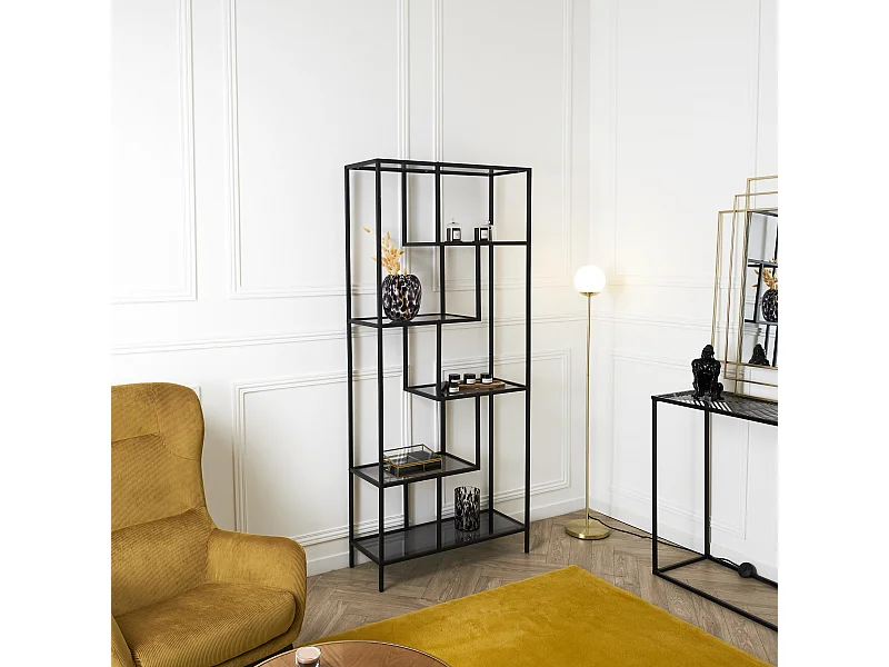 Etagere Edison Verre 80x30x180cm Noir