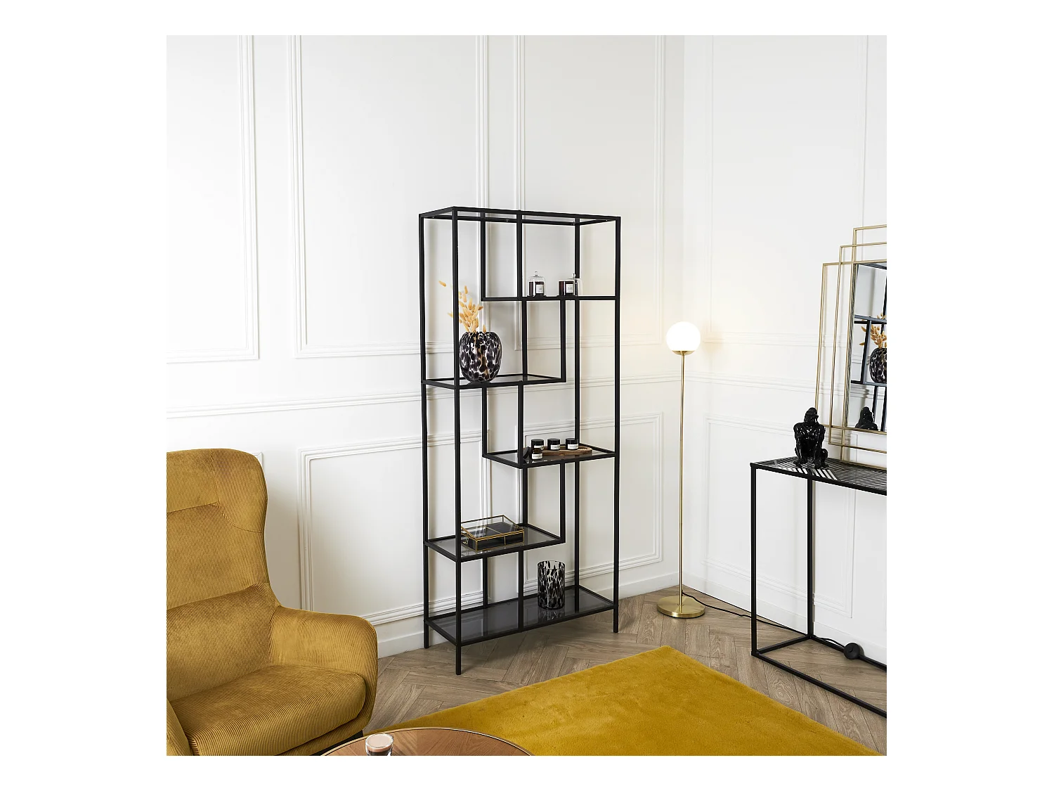 Etagere Edison Verre 80x30x180cm Noir