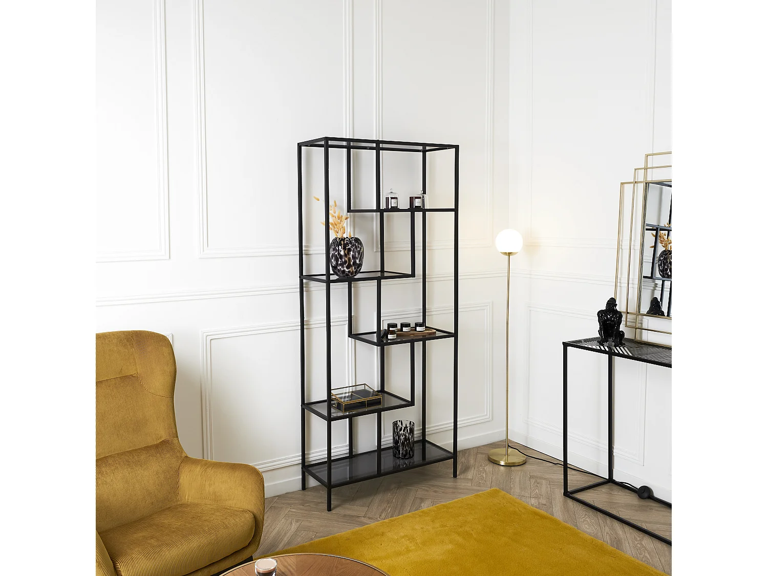 Etagere Edison Verre 80x30x180cm Noir