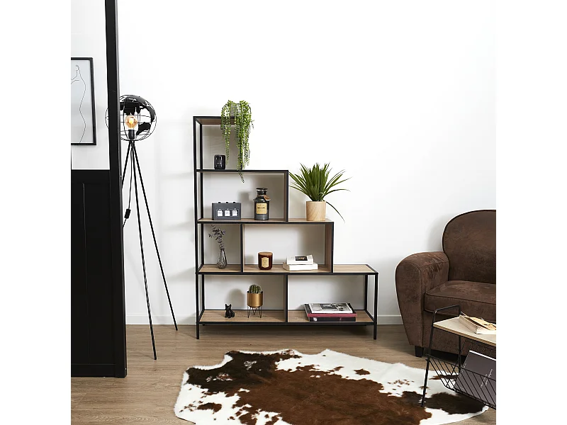 Etagere Escalier Edison H146cm Noir, Marron