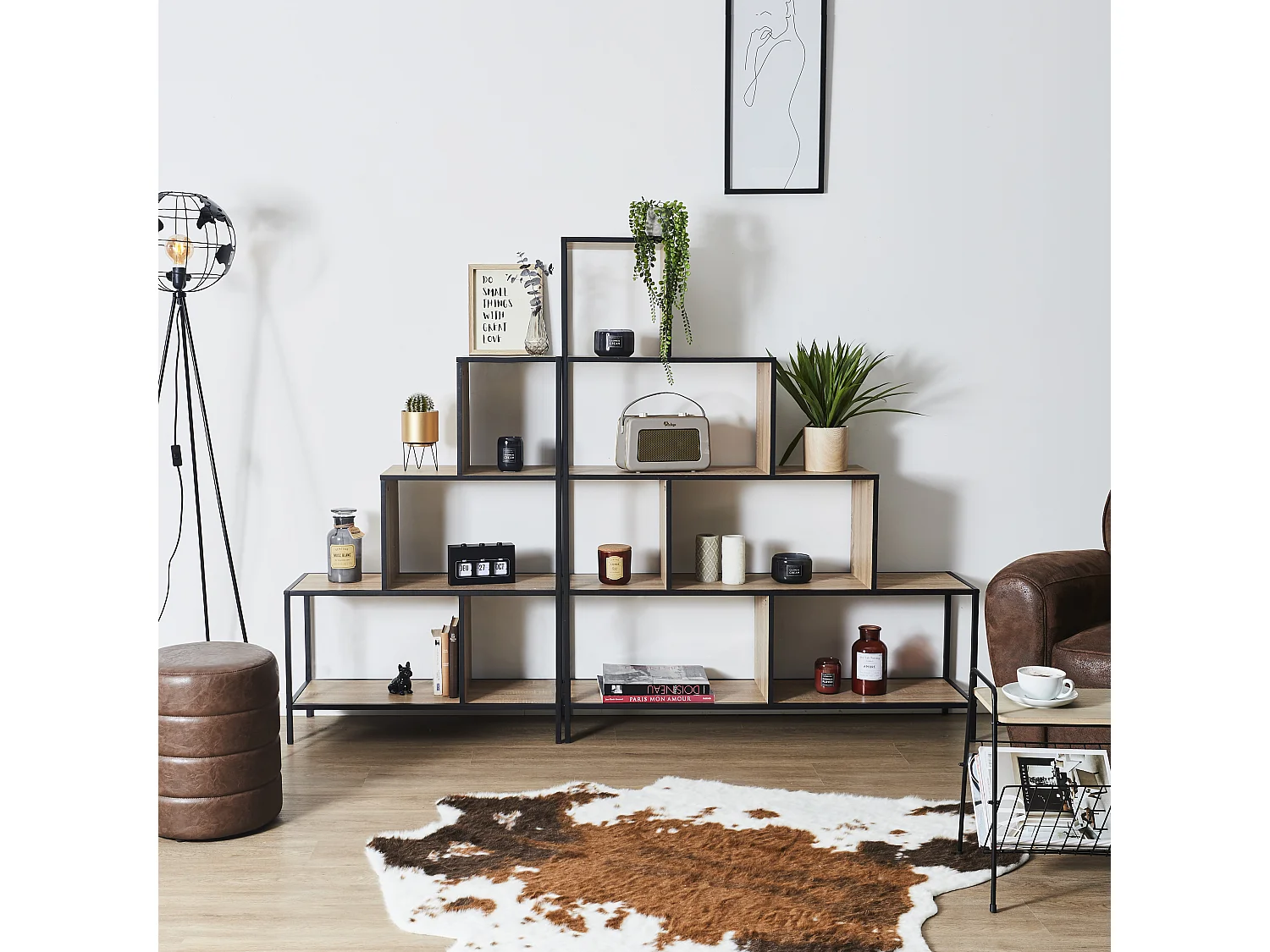 Etagere Escalier Edison H146cm Noir, Marron