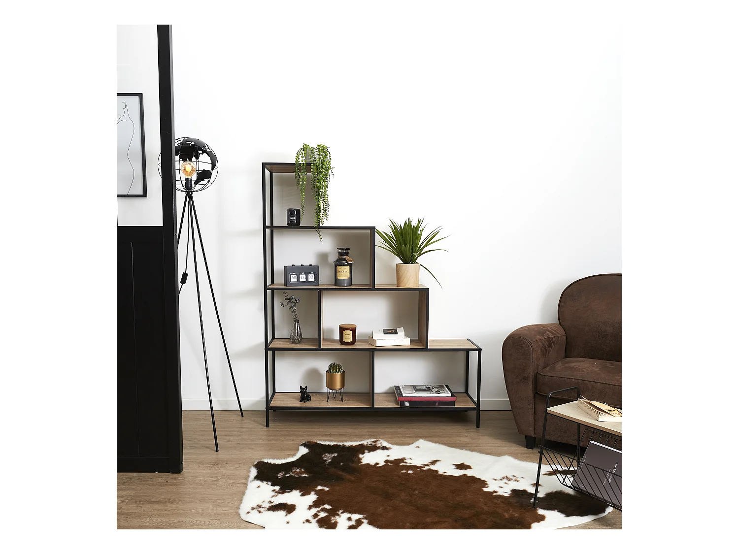 Etagere Escalier Edison H146cm Noir, Marron