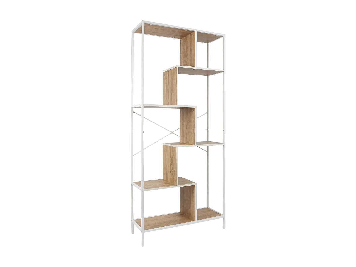 Etagere Edison Blanc 80x30x180cm Blanc, Marron