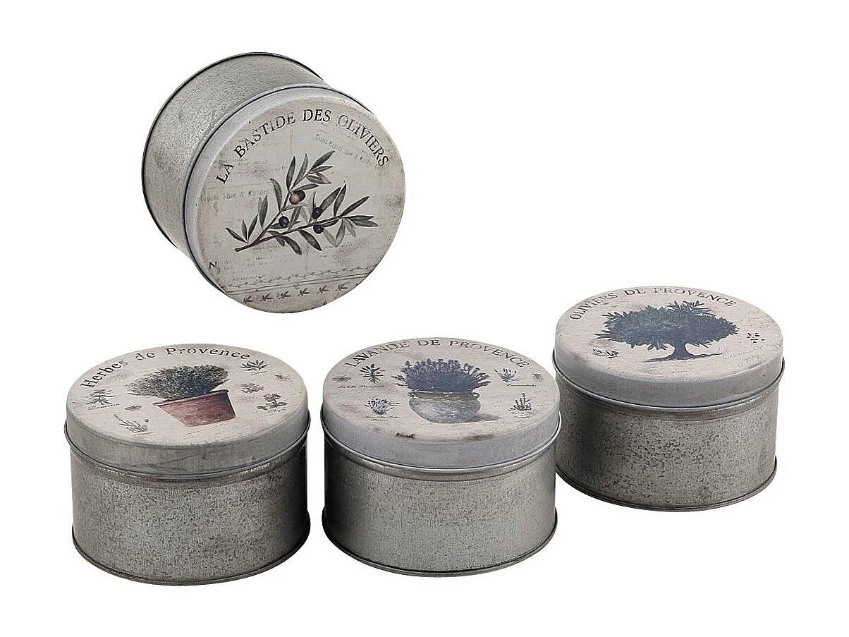 Boites rondes en métal vieilli Provence Lot de 4