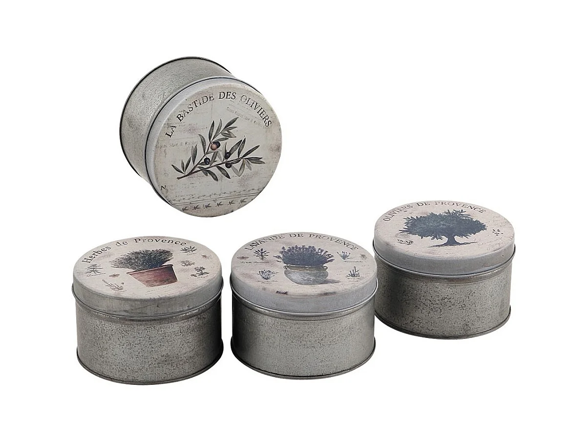 Boites rondes en métal vieilli Provence (lot de 4) Lot de 4