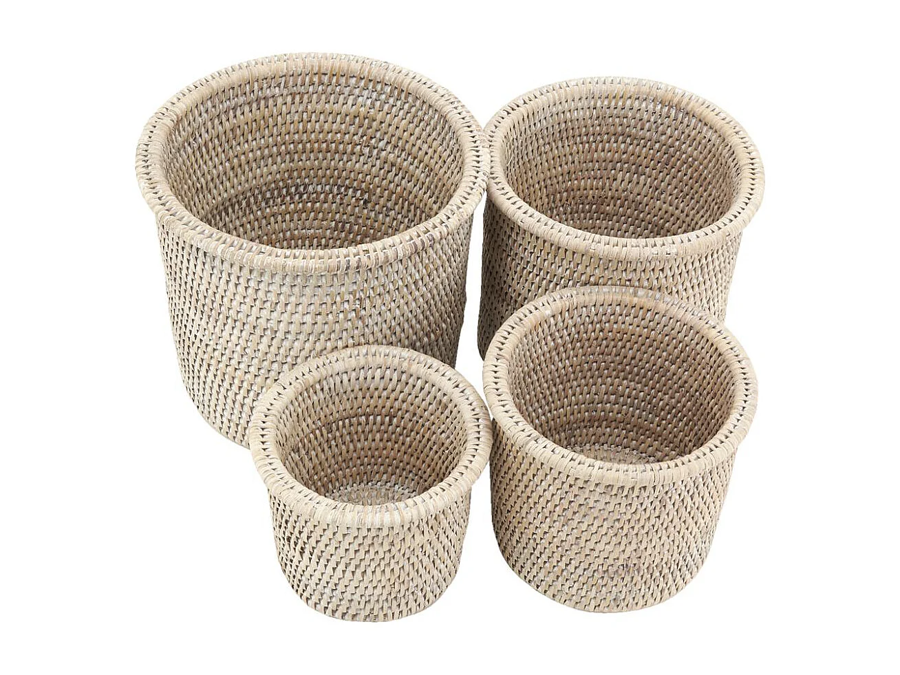 Cache-pot en rotin patiné blanc (lot de 4)