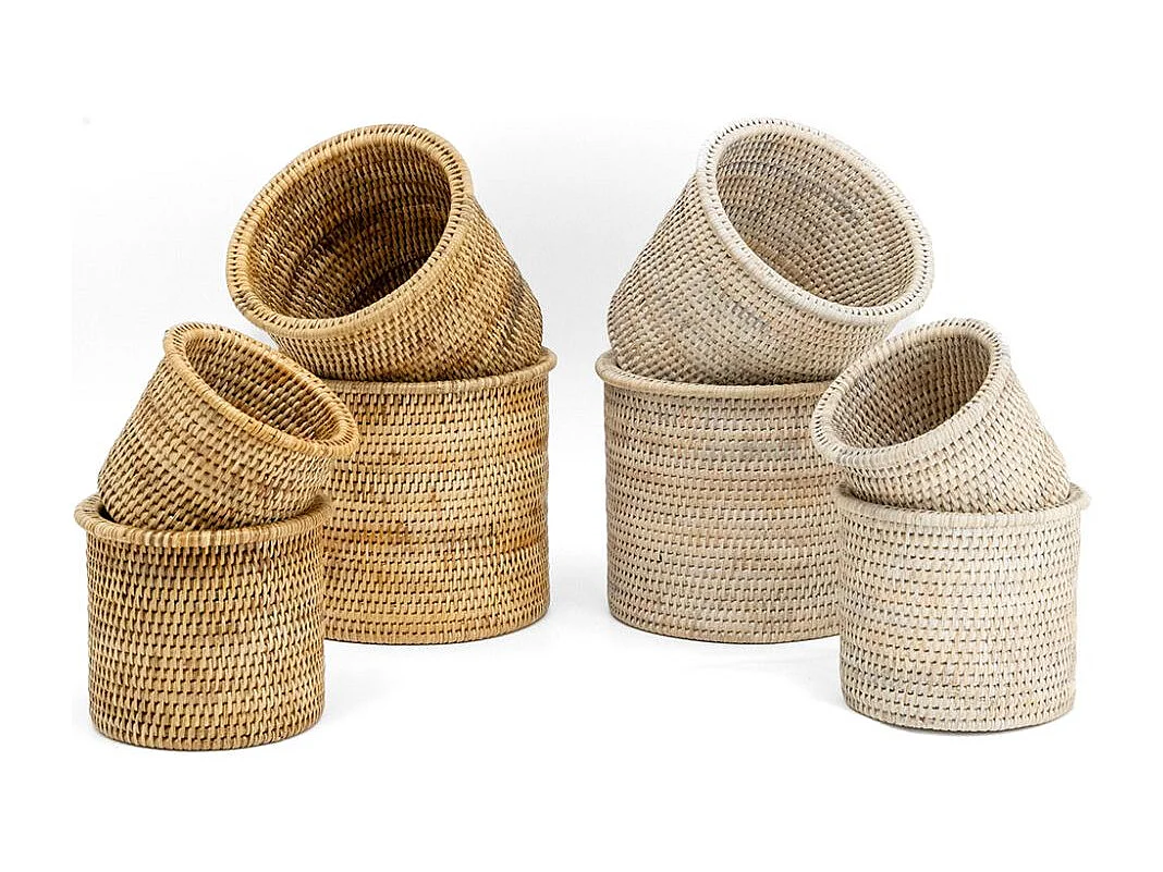 Cache-pot en rotin patiné blanc (lot de 4)