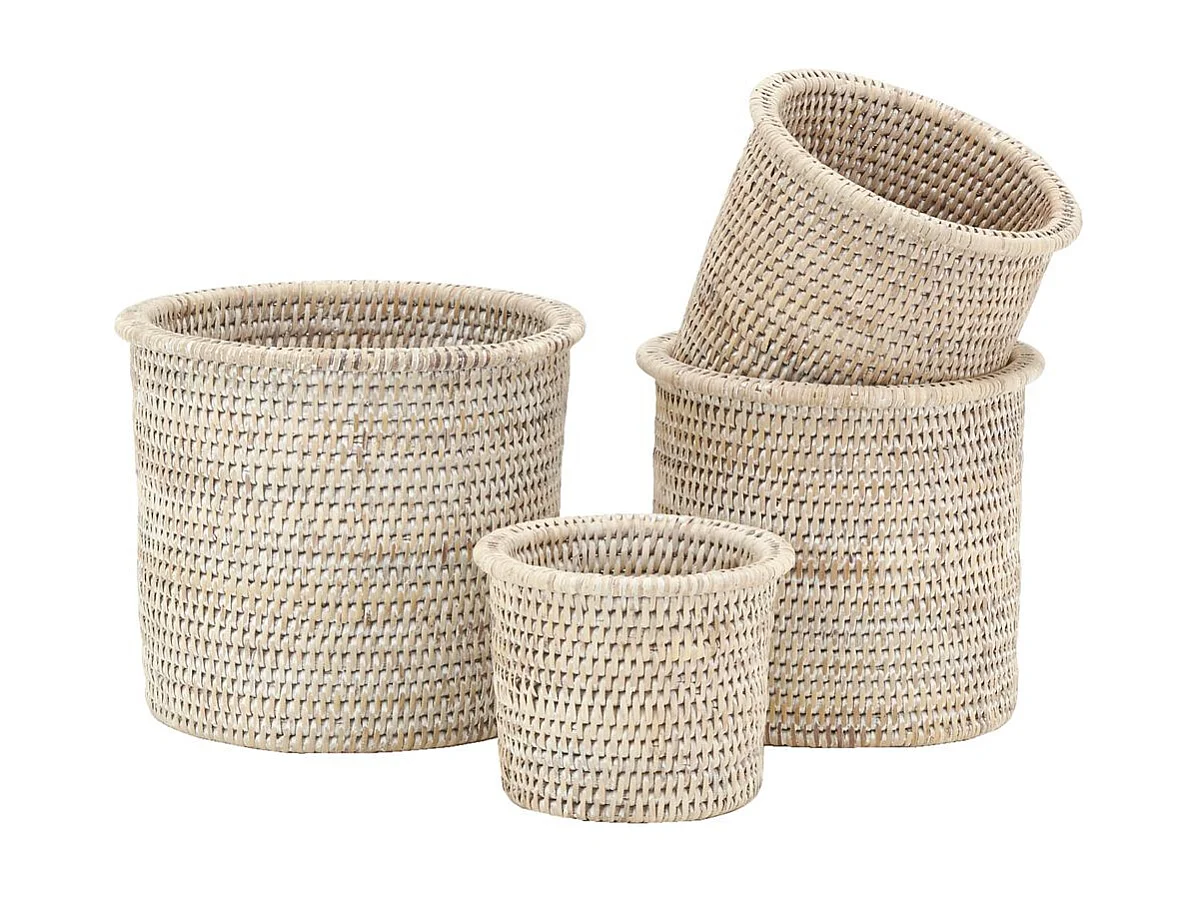 Cache-pot en rotin patiné blanc (lot de 4)