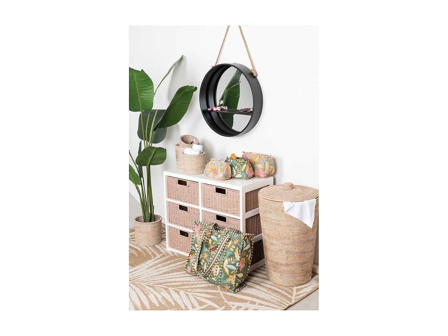 Cache-pot en rotin patiné blanc (lot de 4)