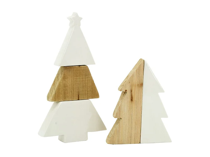 Sapins en céramique blanche et bois