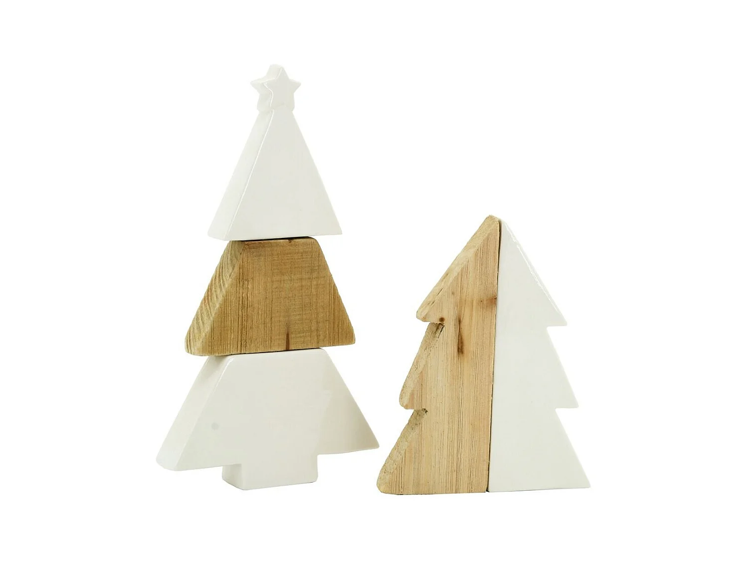 Sapins en céramique blanche et bois