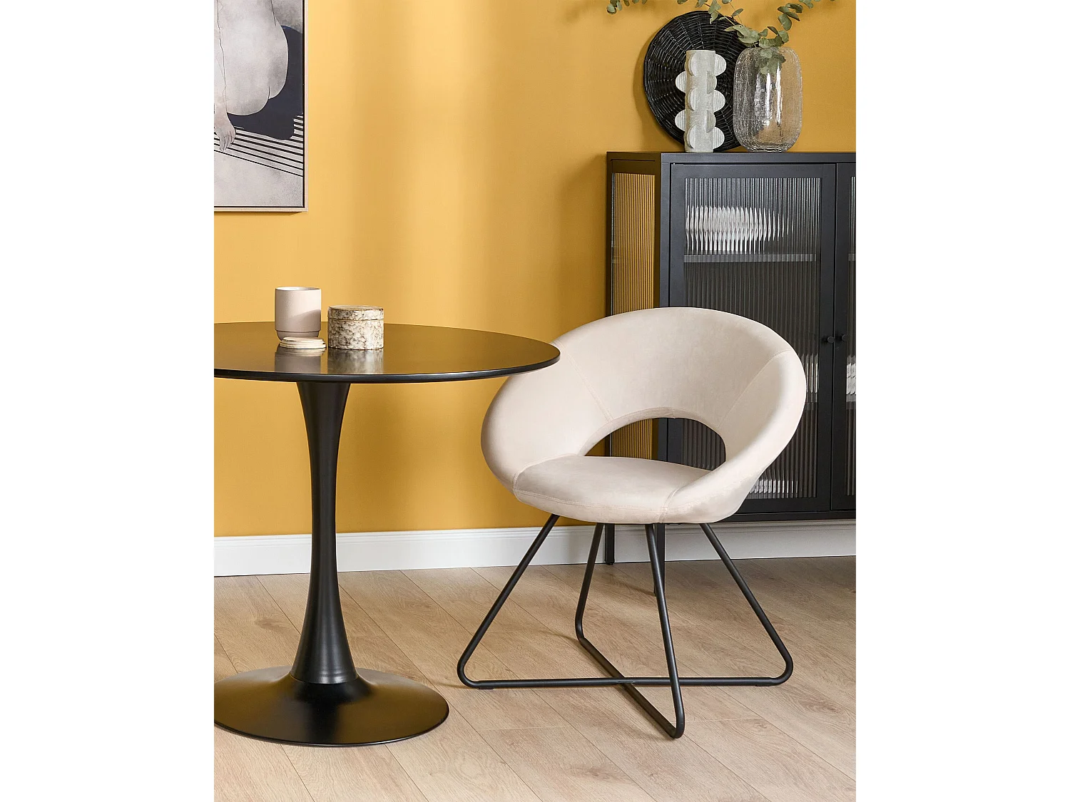 Chaise de salle à manger RACHEL Velours Blanc cassé