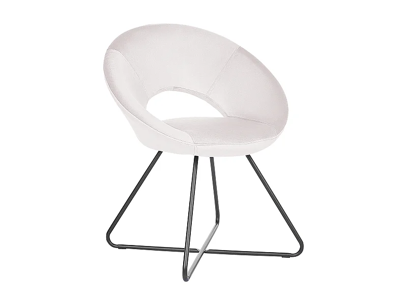 Sessel rund Samt cremeweiß mit schwarzem Metallgestell Kufen Glam Retro Rachel
