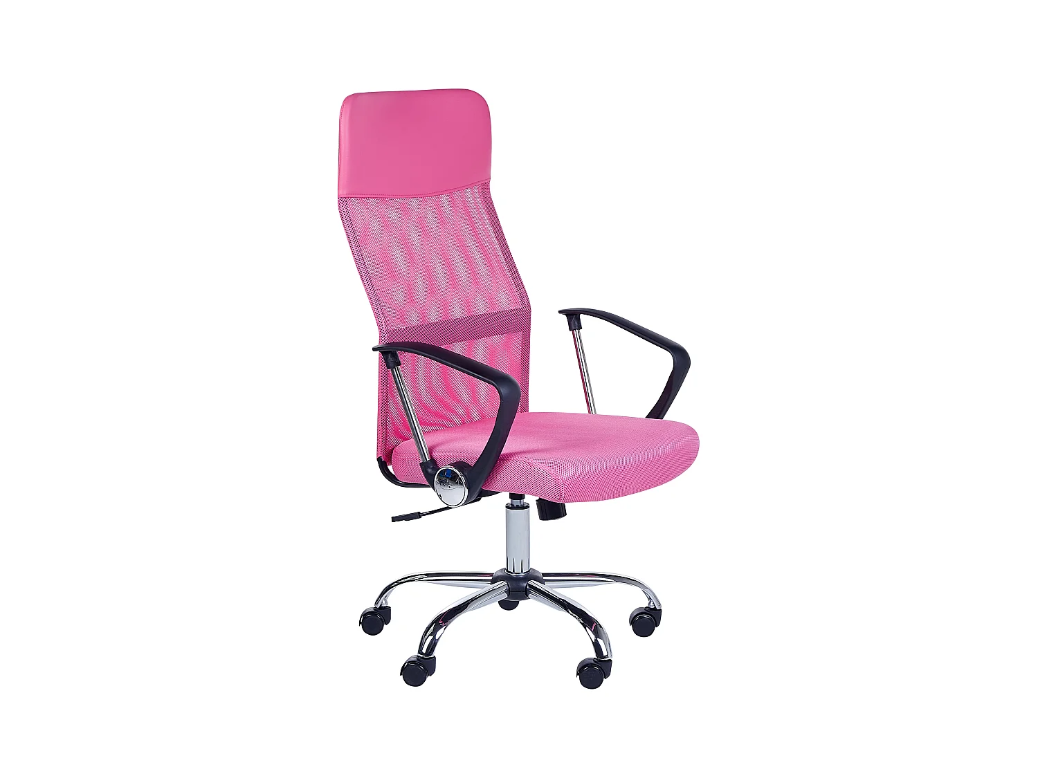 Bequemer Bürostuhl hohe Rückenlehne höhenverstellbar Netz rosa Design