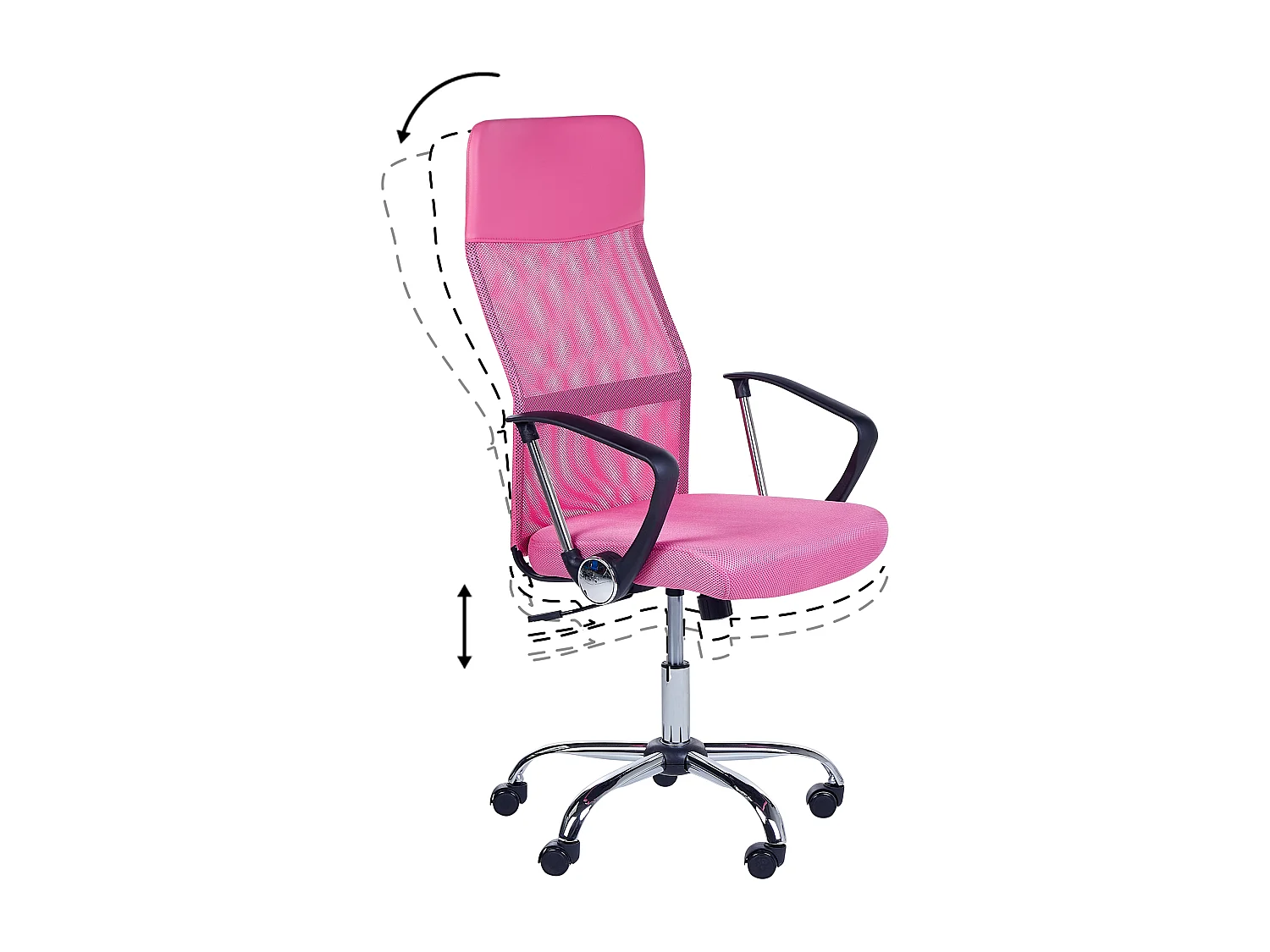 Bequemer Bürostuhl hohe Rückenlehne höhenverstellbar Netz rosa Design