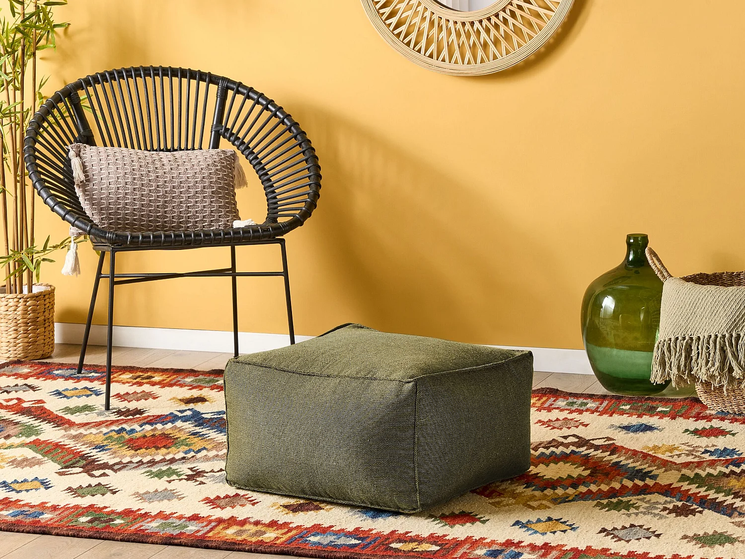 Pouf MUKKI Vert olive 50 cm 50 cm 30 cm