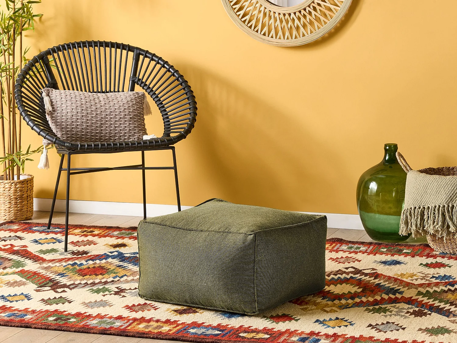 Pouf MUKKI Vert olive 50 cm 50 cm 30 cm