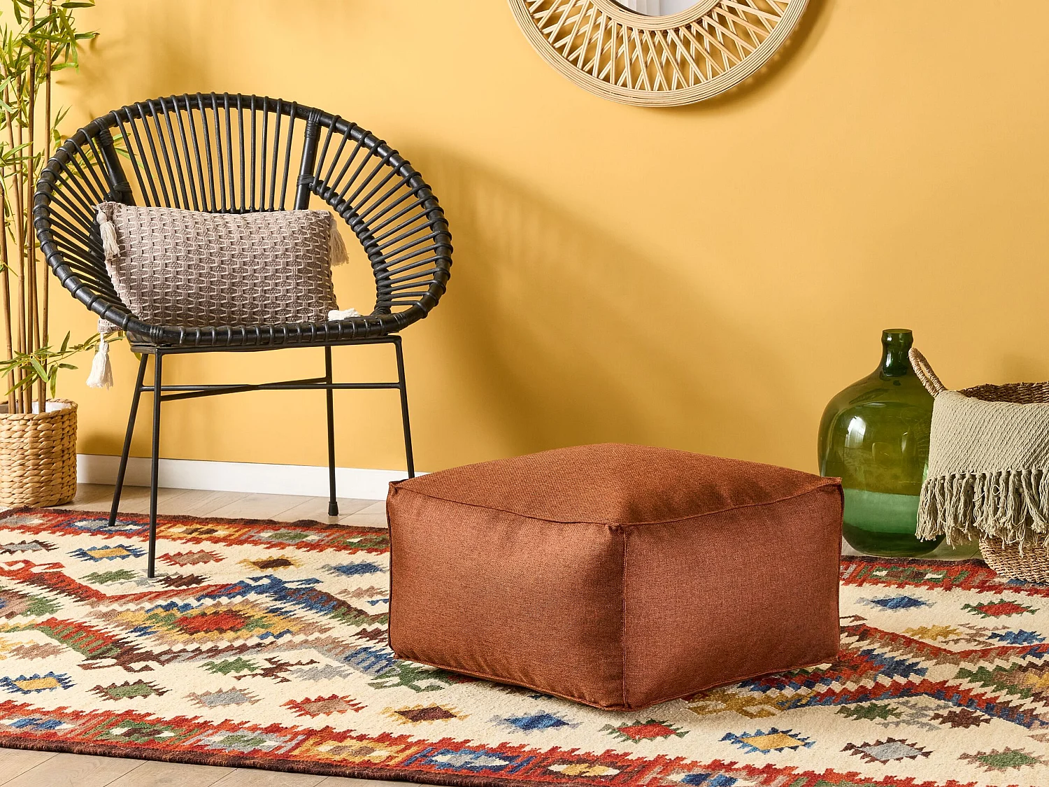 Pouf Sitzpouf Sitzhocker Leinenoptik braun 50x50 cm Quadrat Modern Skandi Mukki