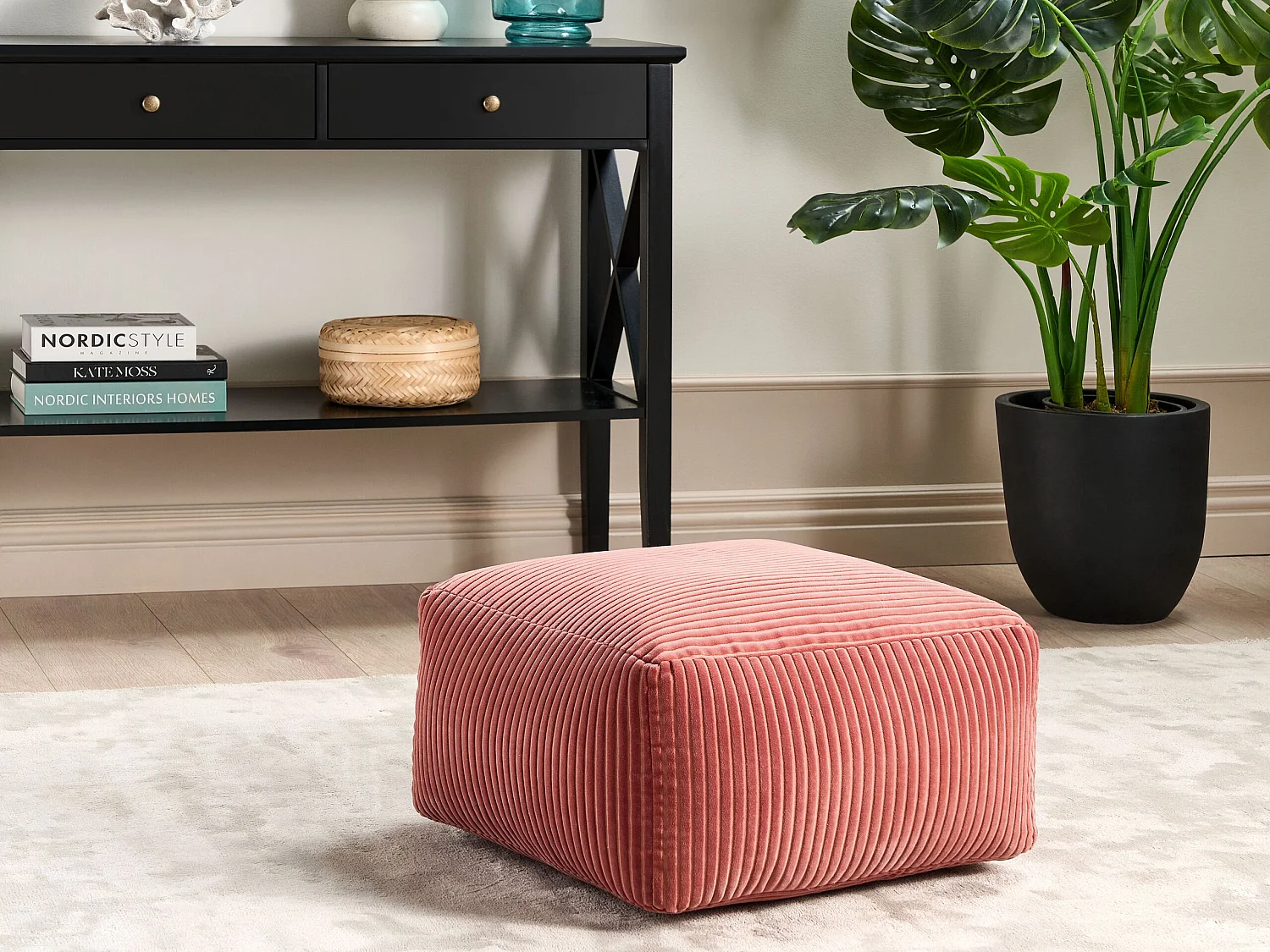 Pouf Sitzpouf Sitzhocker Cord rot 50 x 50 cm Quadrat Modern Skandi Mukki