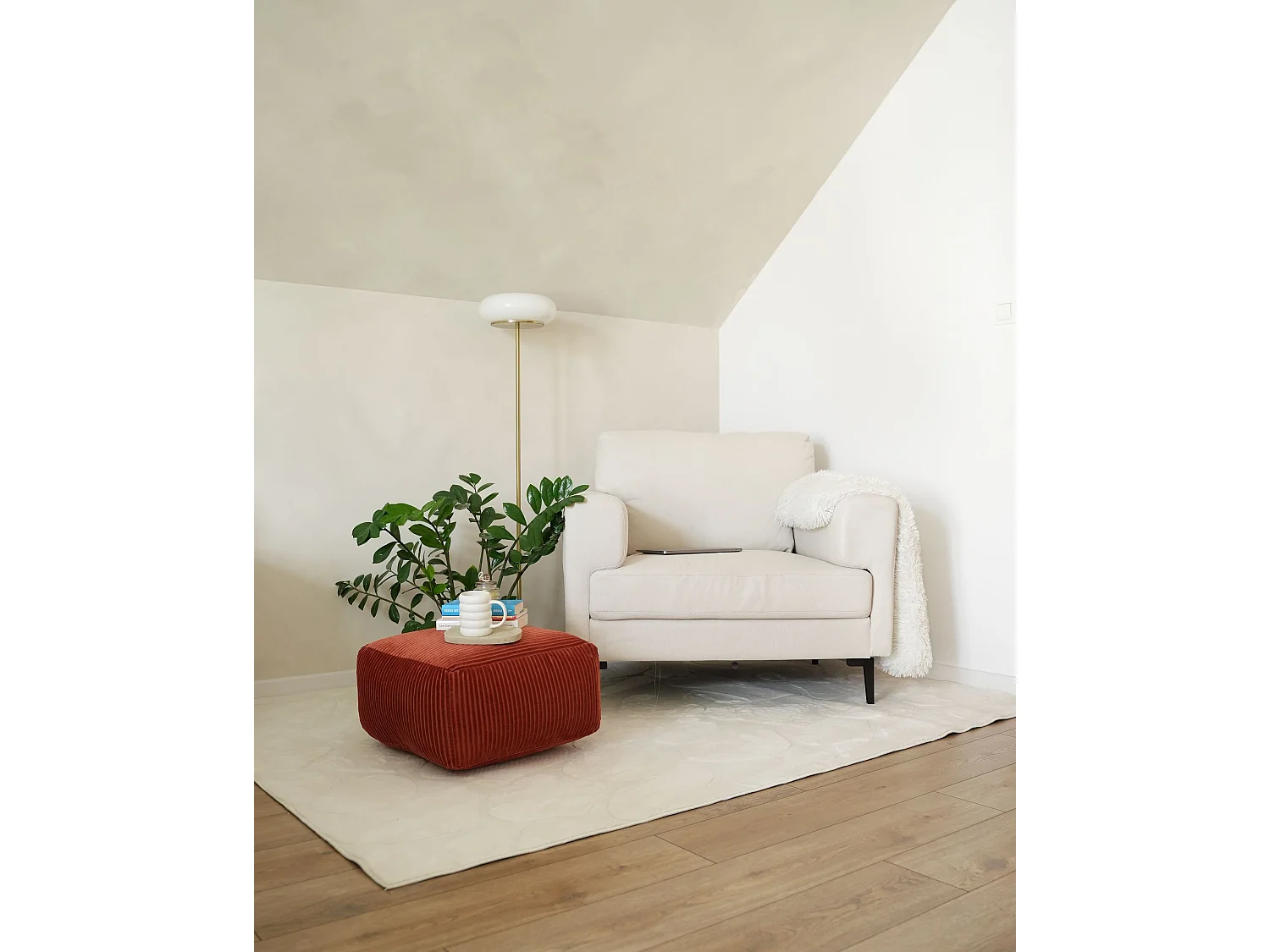 Pouf MUKKI Coton Rouge clair 50 cm 50 cm 30 cm