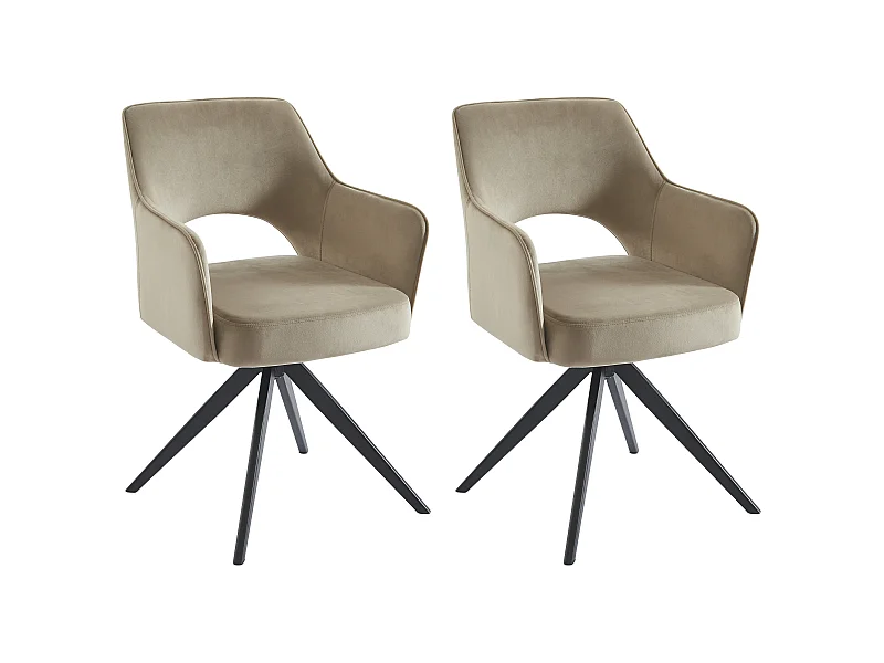 Zestaw 2 obrotowych krzeseł z podłokietnikami z weluru i czarnego metalu - Beżowy - KONYA
