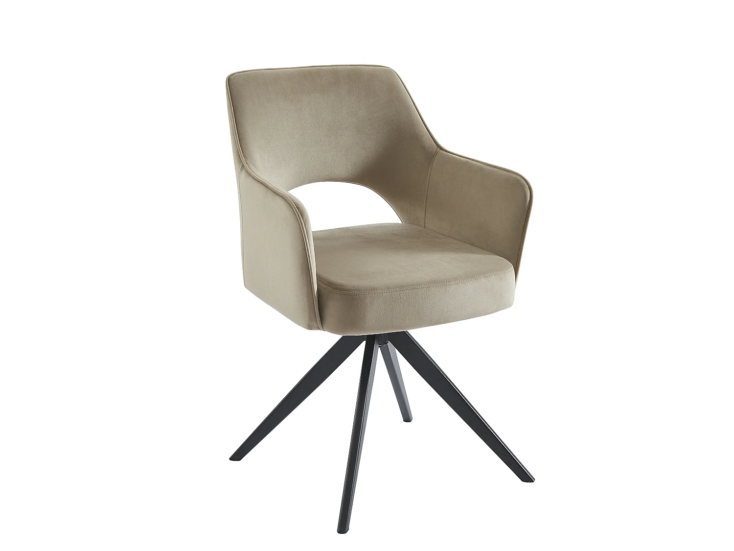 Lot de 2 chaises pivotantes avec accoudoirs en velours et métal noir - Beige - KONYA