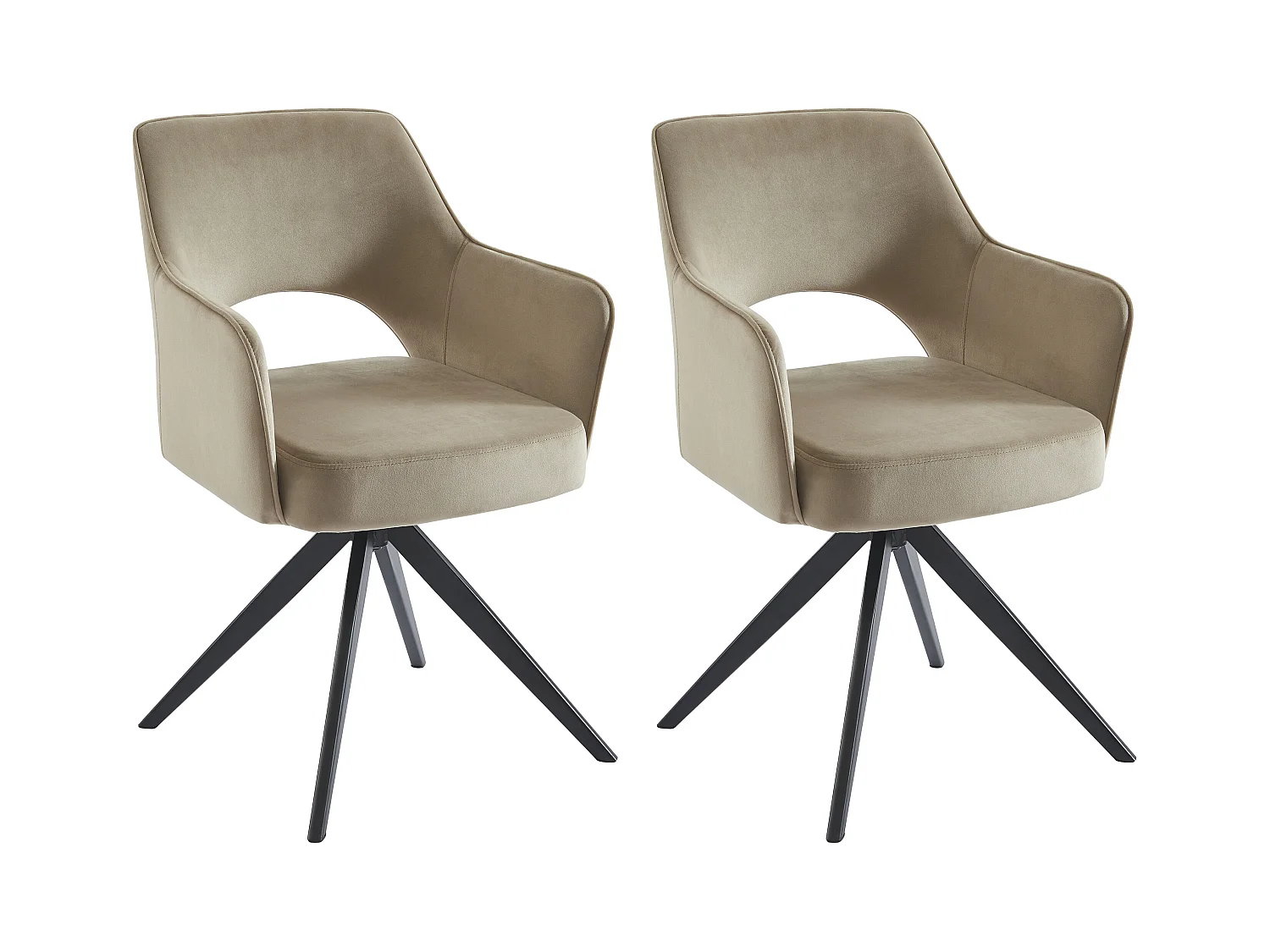 Lote de 2 sillas giratorias con reposabrazos de terciopelo y metal negro - Beige - KONYA