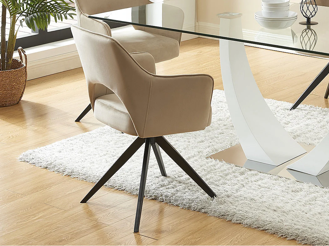 Lote de 2 sillas giratorias con reposabrazos de terciopelo y metal negro - Beige - KONYA