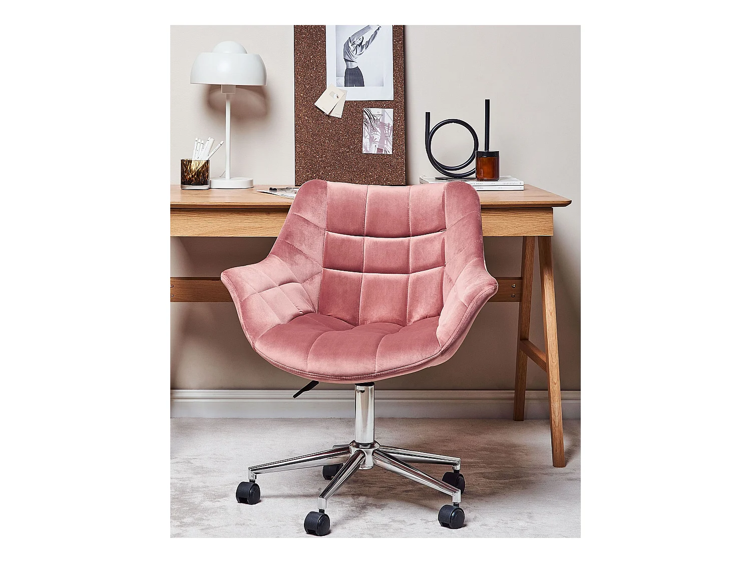Moderner Bürodrehstuhl höhenverstellbarer Sessel Samt Rosa Labelle