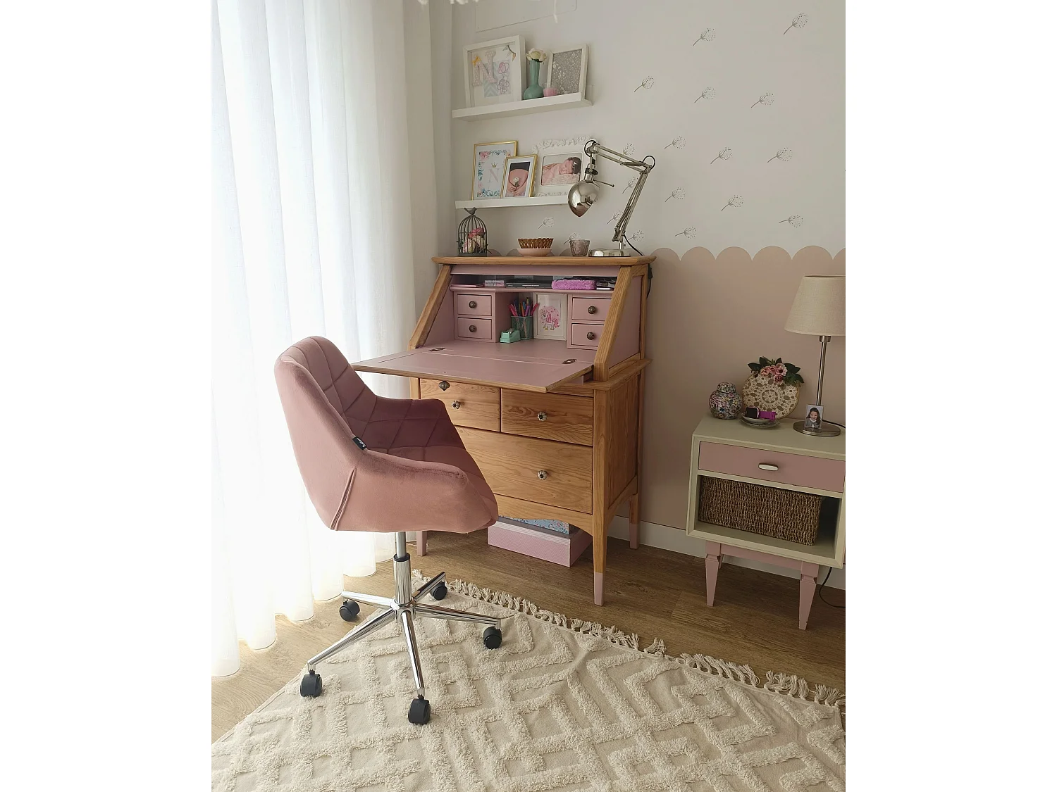 Chaise de bureau LABELLE Velours Rose
