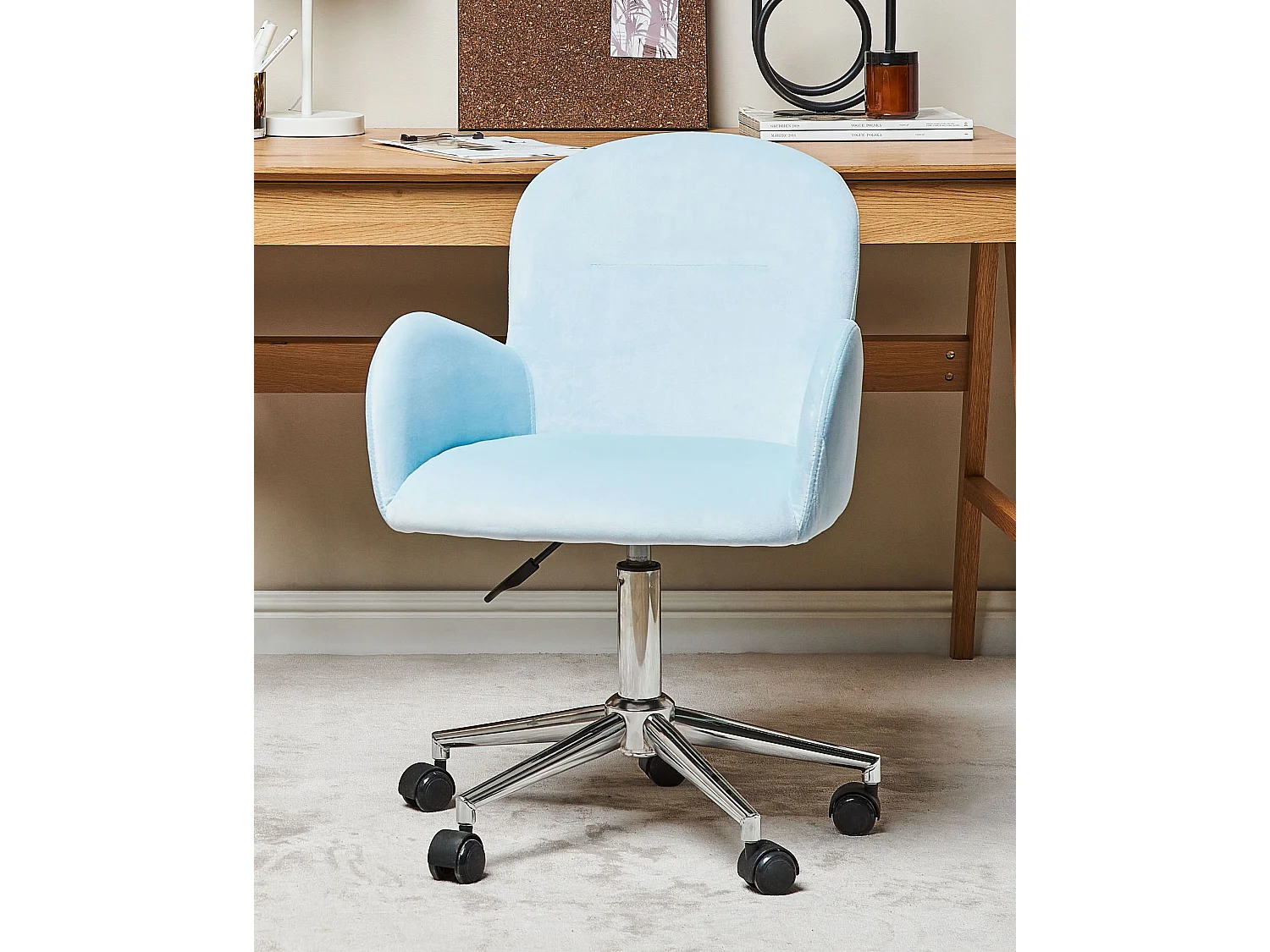 Chaise de bureau PRIDDY Velours Bleu clair