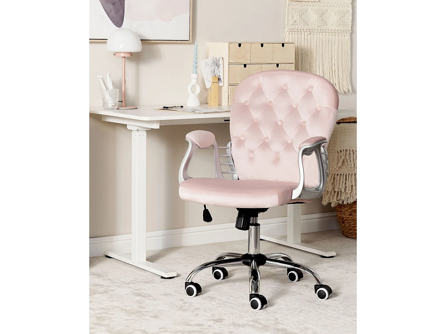 Chaise de bureau PRINCESS Velours Rose pastel