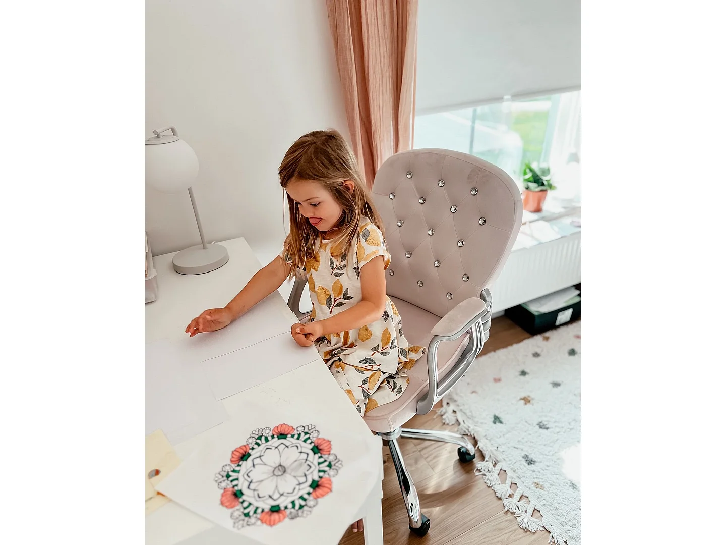 Bureaustoel Draaibaar PRINCESS Fluweel Pastelroze