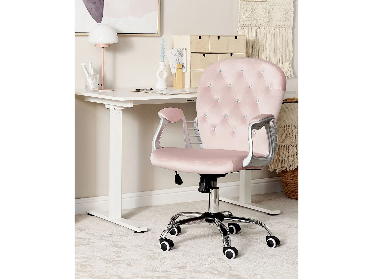 Chaise de bureau PRINCESS Velours Rose pastel