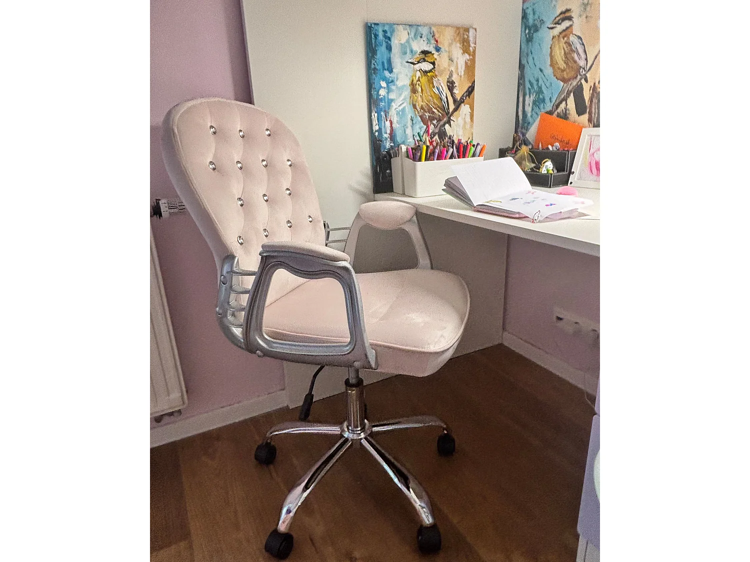 Chaise de bureau PRINCESS Velours Rose pastel