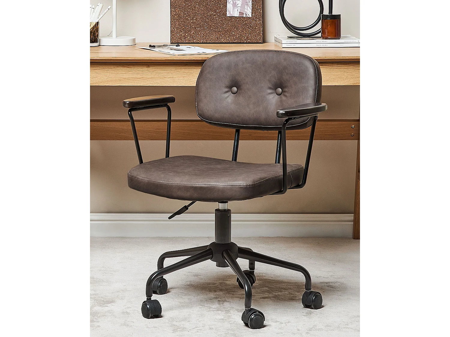 Chaise de bureau ALGERITA Cuir PU Marron foncé